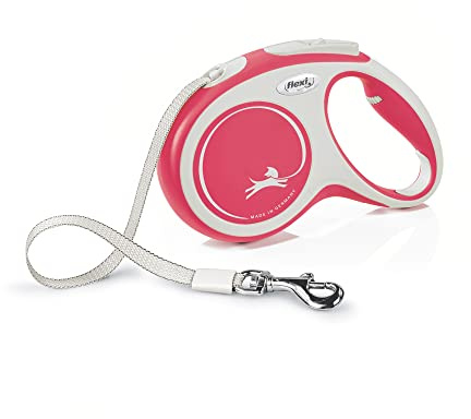 Flexi, Leash New Comfort Model, Strap Version, Särskilt motståndskraftig rem, Avancerat styrsystem, Justerbart handtag för storlekarna M och L, Tillverkad i Tyskland, Röd, M - 5m