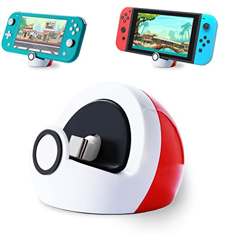 Antank Tiny Charging Dock Compatible with Nintendo Switch and Switch Lite, no Projection Charging Stand, Mini Portable Docking Station Easy for Travel Red & White
