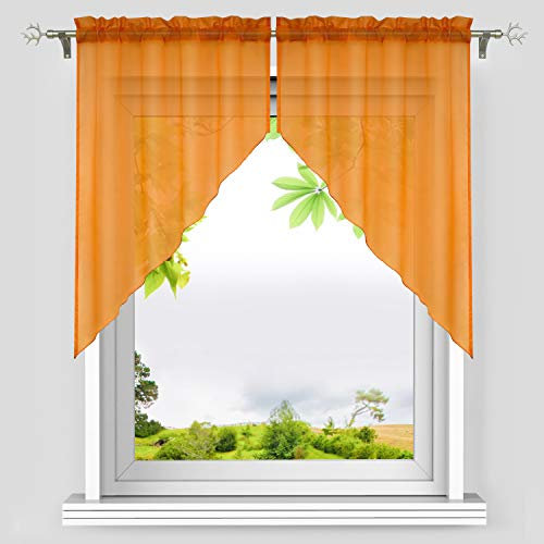 HeichkelL Voile Scheibengardine 2-Teilige Kleinfenster Gardine mit Tunnelzug Bogen Kurzstores Küchengardinen leichte Qualität Orange BxH 80x80 cm (Jedes Stück)