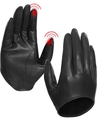 Harssidanzar Damen Lammfell Leder Half Palm Short Gloves Ungefütterter Touchscreen GL011EU, Schwarz,XL