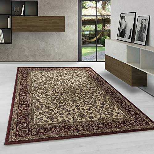 Carpetsale24 Orientteppich Rot 240x340 cm – Kurzflor Teppich im klassischen Vintage Stil für großes Wohnzimmer, Essbereich, offene Räume – Pflegeleicht, strapazierfähig, dekorative Raumwirkung