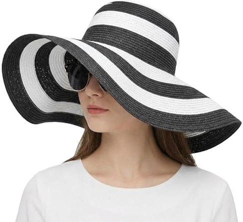 Upstore - Cappello estivo da donna in paglia a tesa larga, pieghevole, arrotolabile, da spiaggia