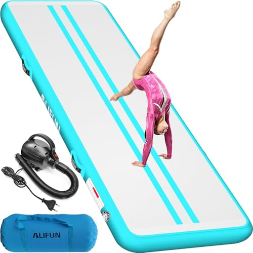 ALIFUN Air Matte Track, 2m/3m/4m/6m Aufblasbar Gymnastikmatte, Turnmatte, Tumbling Matten 10/20cm hoch mit Luftpumpe Geeignet für zu Hause,Fitnessstudio, Training, Cheerleading, Schwimmbad
