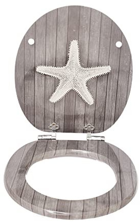 SINOBATH Siège WC avec abattant automatique, panneau de bois MDF, mécanisme de fermeture amortie(Étoile à cinq branches)