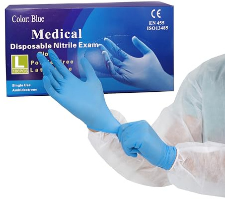 Nitrilhandschuhe, Größe L, blau, 100 Stück, Einweghandschuhe, chirurgische und Laborhandschuhe, puderfrei und latexfrei, Nitrilhandschuhe in S, M, L, XL (L)