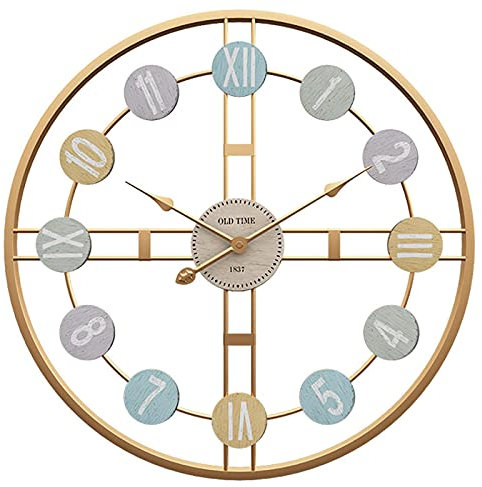 MFLASMF Outdoor Garden Wall Clocks, Large Metal Iron Retro Wall Clock Silent Battery Operated Vintage Metal Roman Numerals Round Modern Clocks for Living Room Decor 60CM Gold