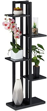 Relaxdays Pflanzenregal, Blumentreppe mit 5 Ablagen, HBT 117 x 43 x 22 cm, Stahl u. MDF, Blumenregal innen, schwarz