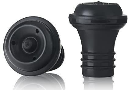 Qpractiko | Set 2 Tappi Vino Sottovuoto | Silicone Nero | Sigillatura Ermetica, Facile da Usare, Riutilizzabile | Conserva Aroma e Freschezza Bottiglie di Vino