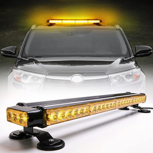 ROUTEKING Strobe Flashing Light Bar - 26.5 54 LED Double Side High Intensity Automotive Warning Beacon, 12-24V Emergency Flashing Lights with Magnetic Base, for Vehicles Car Truck Roof (Amber)
