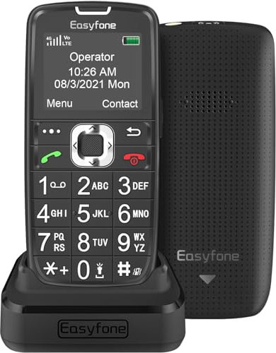 Easyfone Prime-A6 4G SIM-Free Feature Mobile Phone, Easy-to-Use Clear Sound GSM Dumbphone with an Easy Charging Dock