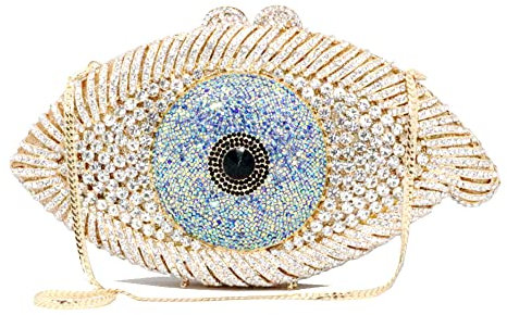 Chaliwini Damen-Clutch mit Strasssteinen, silberfarben, Weiß