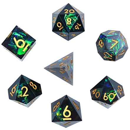 DollaTek Upscale Resin Transparent Dnd tärningsset Polyhedrisk tärning rpg tärning dados rol D4 D6 D8 D10 D12 D20 tärningssats - Svart och grön