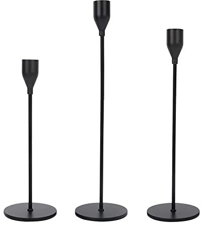 GELASGO 3 Packs Black Candle Holders, Candlestick Holders Vintage Decorative Candlestick Holder for Wedding, Dinning, Party
