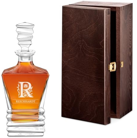 Maverton Whisky Karaffe mit Gravur 800 ml - Whiskey Dekanter mit luxuriösem Design - Whiskykaraffe für Mann - Whiskyflasche zum Geburtstag - zu Weihnachten - Buchstabe