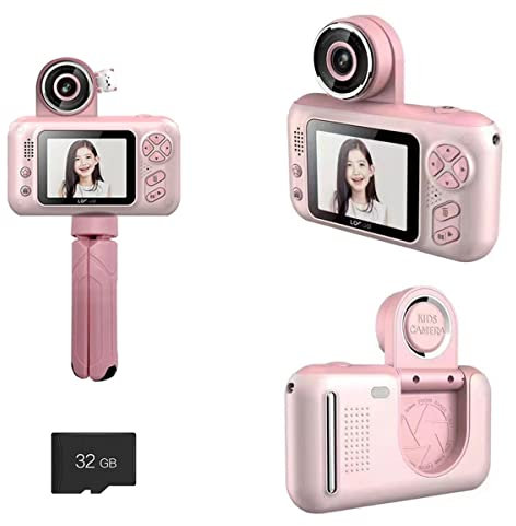 EMEBAY 2.4 Pollici Fotocamera Digitale con Supporto Treppiede per Bambini, Mini Fotocamera Selfie Ricaricabile Videocamera 32G SD Scheda Video HD 1080p, Regalo Giocattolo Ragazze Ragazzi