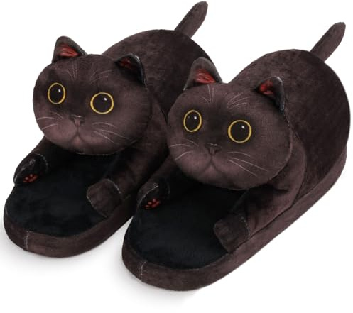 Openhahaha Pantofole Donna Gatto Invernali Peluche Calde Comode Antiscivolo Memory Foam Ciabatte da Casa Morbide Divertenti（Gatto Nero）