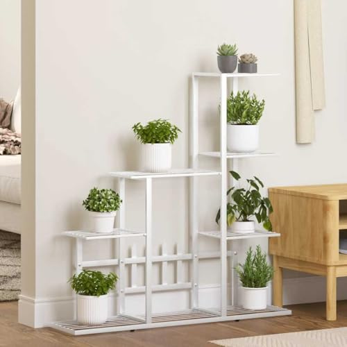 homiuse Blumenständer 94,5x25x88 cm Metall PflanzenstäNder Pflanzenregal BlumenstäNder Metall Blumenregal Blumentreppe PflanzenstäNder Metall Pflanzenregal Indoor Blumenregal Metall Weiß