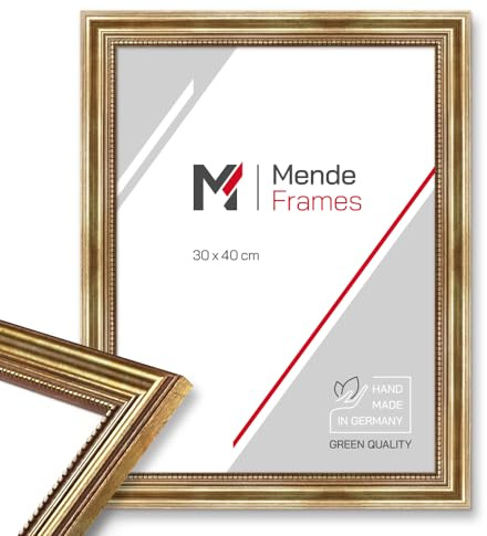 Mende Frames Bilderrahmen Antik 50x70cm I Farbe: Gold I Holzbilderrahmen I Fotorahmen I Goldener Barock Bilderrahmen I Made in Germany I V450