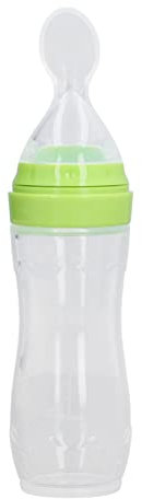 Alvinlite Baby Löffel Flasche Squeeze Feeder, Silikon Baby Spoon für Säugling/Kleinkinder/Kinder mit Löffelabdeckung, Grün