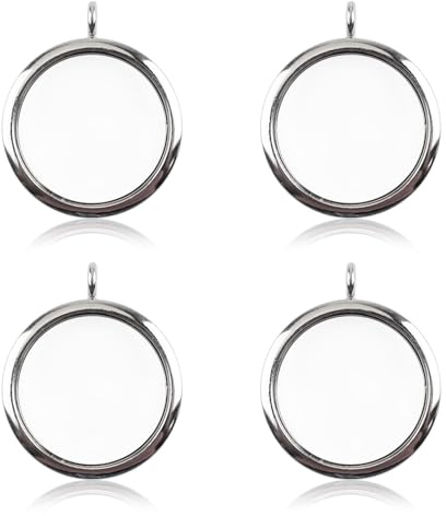 WANDIC Glänzende Foto-Charms, silberfarben, rund, Erinnerungs-Medaillon-Anhänger, Brautschmuck, Hochzeitsstrauß, Charms für Foto oder Dekoration, 40 mm, 4 Stück