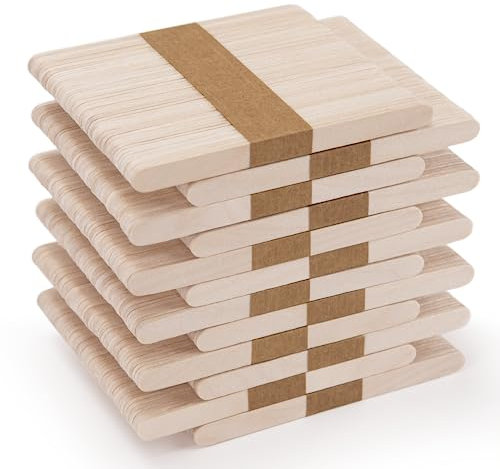 WISYOK 600 Stück Eisstiele Holz, Eisstäbchen Holzstäbchen, Holzstäbchen Zum Basteln, Holzstiele, Bastelstäbchen Holz, Holzspachtel DIY Handwerk-114 mm x 9 mm x 2 mm
