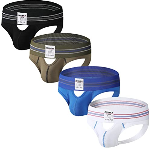 JOKDEILY Men's Athletic Supporters Jockstrap 4-Pack Cotton Wide Waistband Active Underwear (JD004(4-Pack), Medium)