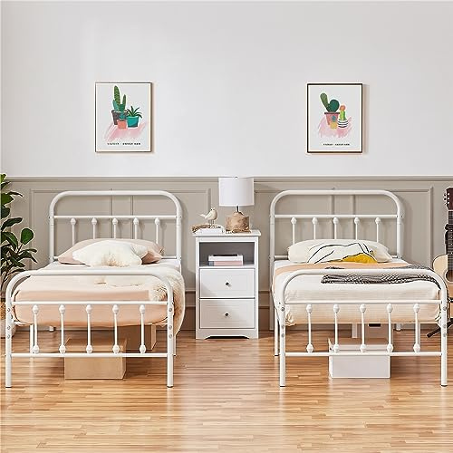 Yaheetech Set di 2 Struttura Letto Singolo Ferro 90 x 200 cm Bianco