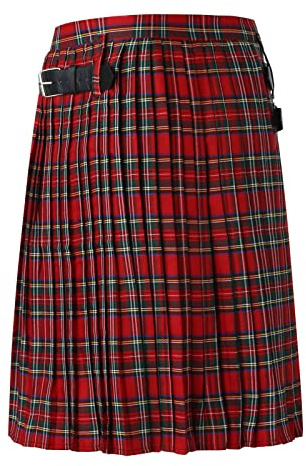 Scottish Mens Kilt Traditional Highland Tartan Utility Kilt, Traditional Tartan Kilt for Men(Red,Medium)