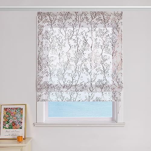 ESLIR Raffrollo mit Klettschiene Gardinen Küche Weiß Raffgardinen mit Klettband Transparent Bändchenrollo Modern Vorhänge Wohnzimmer Braun BxH 80x140cm 1 Stück