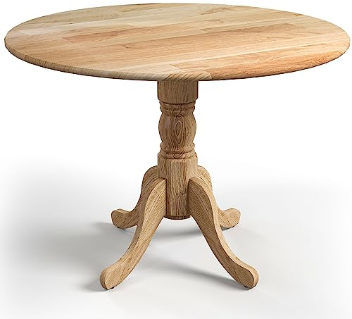 COSTWAY 100cm Round Dining Table, Rubber Wood Kitchen Table with Wooden Effect Top and Curved Trestle Legs, 4 Seaters Rustic Dinner Table for Home Dining Room Living Room (Natural)