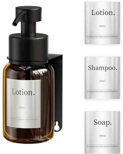 RDJ-DISPENSER Seifenspender,Soap Dispenser Glas,Seifenspender Wandbefestigung, Kein Bohren Erforderlich, Geeignet Für Bäder, Waschbecken, Küchen Usw,Braunglas,250ML