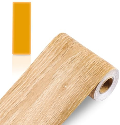 Bordure de papier peint autocollant Feuille Couleur du grain du bois Frise Murale Adhesive Bordure imperméable en PVC Plinthe amovible Décoration Murale pour cuisine salle de bain (Chêne Café)