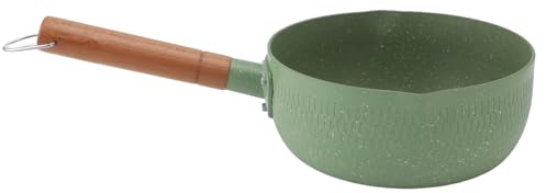 Saucepan, Aluminum Milk Pan with Wooden Handle Non Stick Coating and Even Heat Kitchen Pot (Green Without Lid)