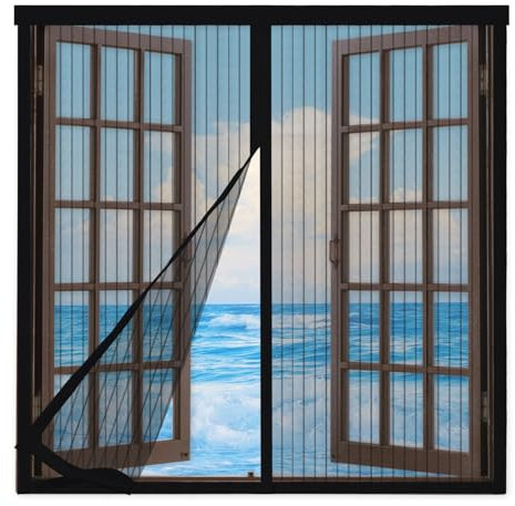 Fliegengitter Fenster Magnet 150x180cm,Mückenschutz für Fenster,Magnetische Fliegengitter Für Fenster,Insektenschutz Fenster Ohne Bohren,schließt automatisch für Alle Arten von Fenstern,Schwarz