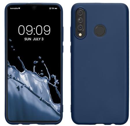 kwmobile Handyhülle für Huawei P30 Lite Hülle - Silikon Case metallisch schimmernd - Schutzhülle Cover - Metallic Blau