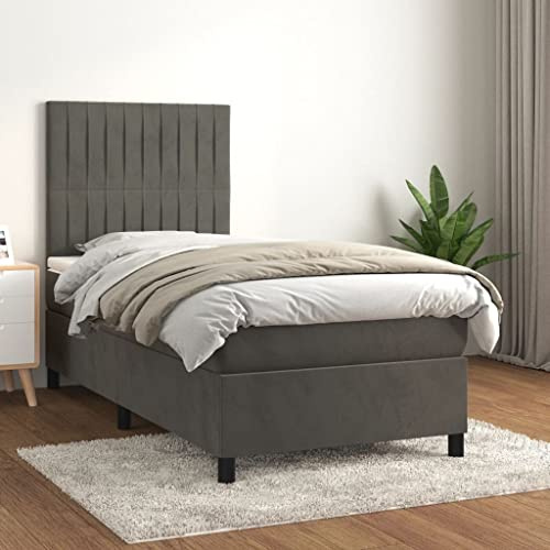 CKioict Palettenbett Modernes Bettgestell Jugendbett Boxspringbett mit Matratze Dunkelgrau 80x200 cm SamtGeeignet für Arbeitszimmer, Wohnzimmer, Hotel