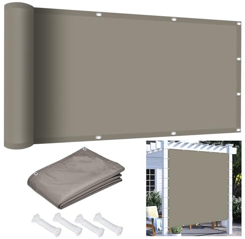 Sonnensegel Wasserdicht Sonnenschutz 3.8 x 6.8 m, Wasserdicht 98% UV Schutz Sonnensegel Balkon ohne Bohren inkl Befestigungsseile für Garten Terrasse, Taupe