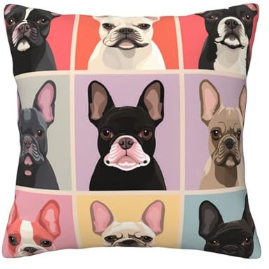 MMSJSBVY Kissenbezug mit französischer Bulldogge, weich und bequem, quadratisch, für Zuhause, Auto, Camping, Sofa, dekorativer Kissenbezug, 45,7 x 45,7 cm