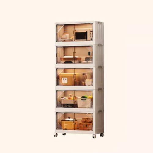 Mobile Cucina con Ante Alto con Ripiani Chiuso, Mobile Dispensa Alto Cucina con Ruote, Portabottiglie per Vino da Terra A 5 Livelli per L'isola della Cucina(Size:55cm)
