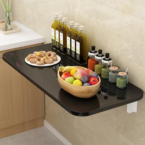 DKPLOE Wandklapptisch Küche,Klappbarer Wandschreibtisch Für Kleinen Raum,Für Heimbüro Waschküche Küche Und Esszimmer Platzsparende(Schwarz,50x30cm)