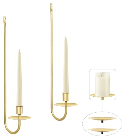 XAROO Gold Candle Sconces, Taper & Pillar Wall Candle Holder, Metal Sconces Wall Decor Set of 2, for Living Room Entryway, Fireplace, Wedding