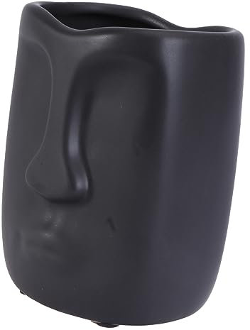 CORHAD 1pieza Maceta Cerámica De Diseño Creativo Forma De Cara Humana para Suculentas y Plantas Jarrón Decorativo Color Negro para Oficina y Hogar para Flores Secas y Cactus