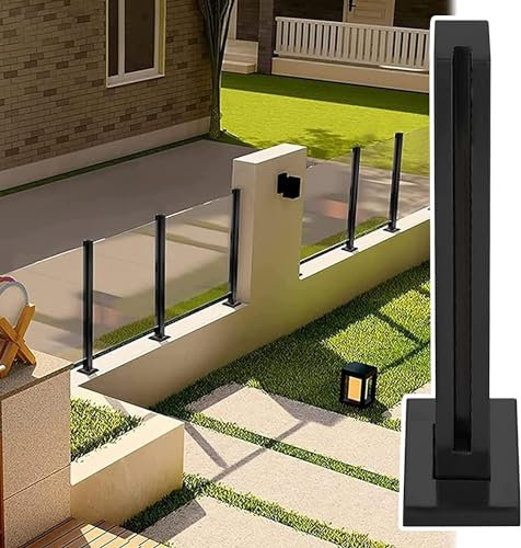 LNNW Glasgeländerpfosten aus Glas, Balustradenpfosten, quadratischer Glasgeländerpfosten, Edelstahl, schwarze Glasplatte, Klemme, Zaunstützsystem (Endpfosten, 105 cm)