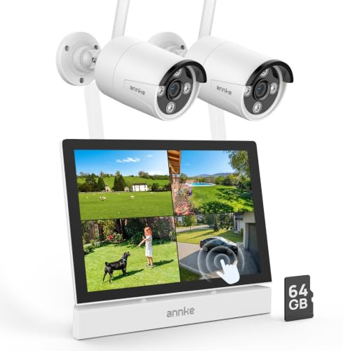 ANNKE 3K Wireless Security Camera System, 7 Touchscreen Monitor with 64GB | 4CH NVR CCTV System, 2X 5MP Outdoor IP Cameras, Color Night Vision, Two-Way Audio, Motion Detection, Remote Access, 24/7 Rec