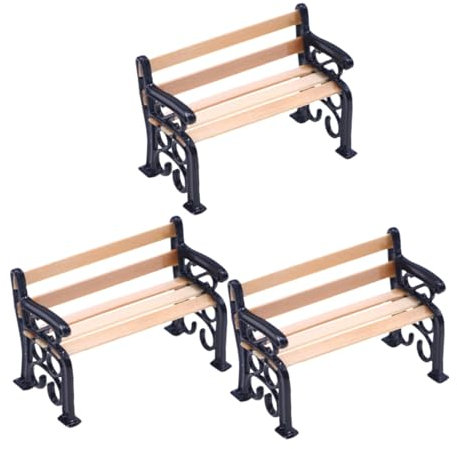ifundom 3stücke Miniatur Parkbank Modell Puppenhaus Zubehör Für Garten Und Mikrolandschaftsdekoration Vintage Design Glatte Oberfläche Hausverzierungen