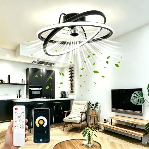 Omdekor 50cm Modern Indoor Ceiling Fan with Light, 3 Colour Temperatures/6 Speeds, Smart App Control, for Living Room, Bedroom, Kitchen