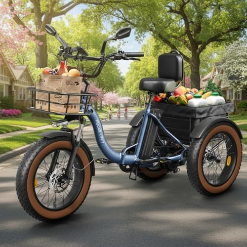 Electric Tricycle for Adults, 960W Max Rear Motor Electric Trike with 48V 648Wh Battery, 20 6061 Aluminum Folding Ebike Frame, 55 Miles Range Cargo Tricycle with Large Basket, 20MPH 3 Wheel Alaskan A