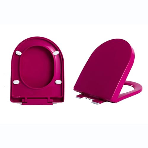 UKLULUAMZ Soft Close D-shape Toilet Lid with Quick Release, Color Loo Seat with Adjustable Hinges Toilet Seat(Fuchsia)