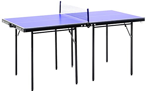 HOMCOM Folding 5ft Mini Compact Table Tennis Top Ping Pong Table Set Professional Net Games Sports Training Play Blue