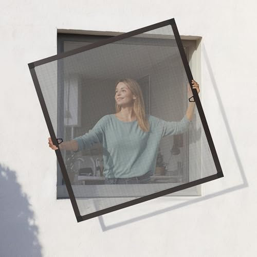 Jalousiescout Protectline Insektenschutzgitter für Fenster, Mückenschutz, strapazierfähiges Fiberglas mit Aluminiumrahmen, einfache Installation, anpassbar an Fenster, 120 x 140 cm Anthrazit